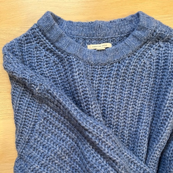 Sky Blue Cable Knit Cropped Sweater - Picture 2 of 4